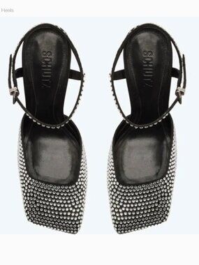 SCHUTZ Jaycie Pump Black Stin with Rhinestones - Size 10